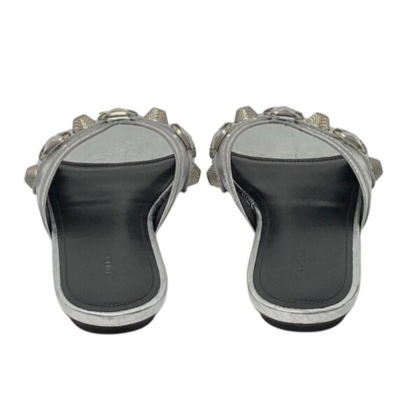 Balenciaga Cagole Embellished Metallic Silver Leather Flats 6.5 US NWT MSRP $890 - Picture 2 of 9